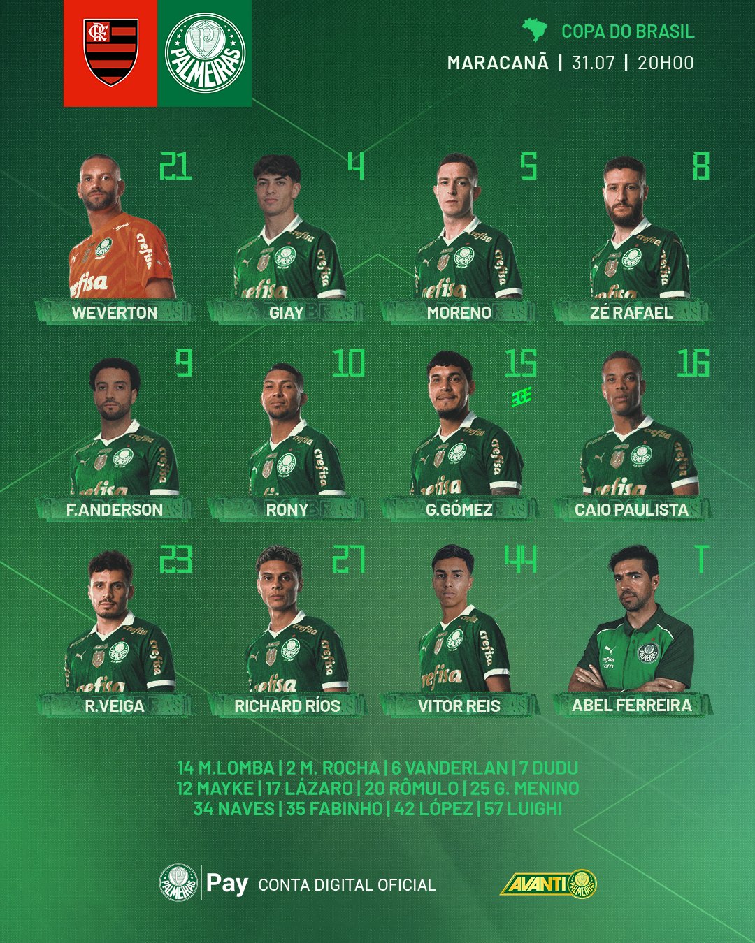 Palmeiras definido a formação para a partida de hoje contra o Flamengo