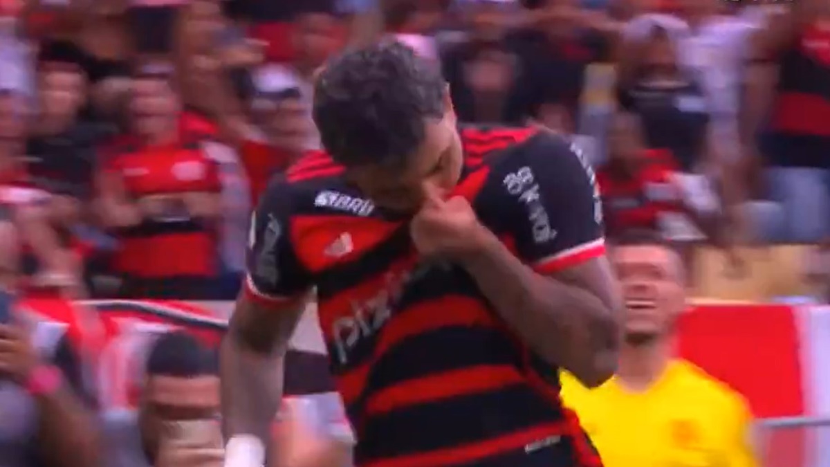 Gabigol comemora gol com muita animação pelo Flamengo.