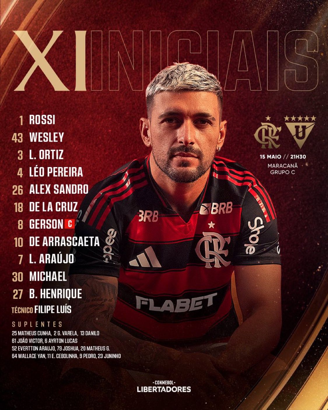 Flamengo e LDU (EQU) se enfrentam a partir das 21h30 (horário de Brasília) desta quinta-feira (15), no Maracanã